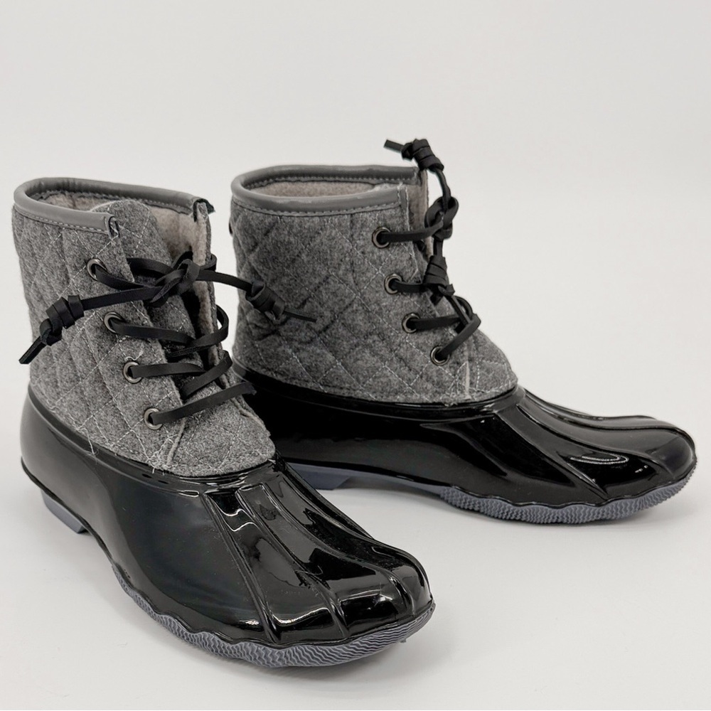 Treadwell‎ Quilted Duck Boots Grey Black Waterproof Rain Snow Womens 7 Winter